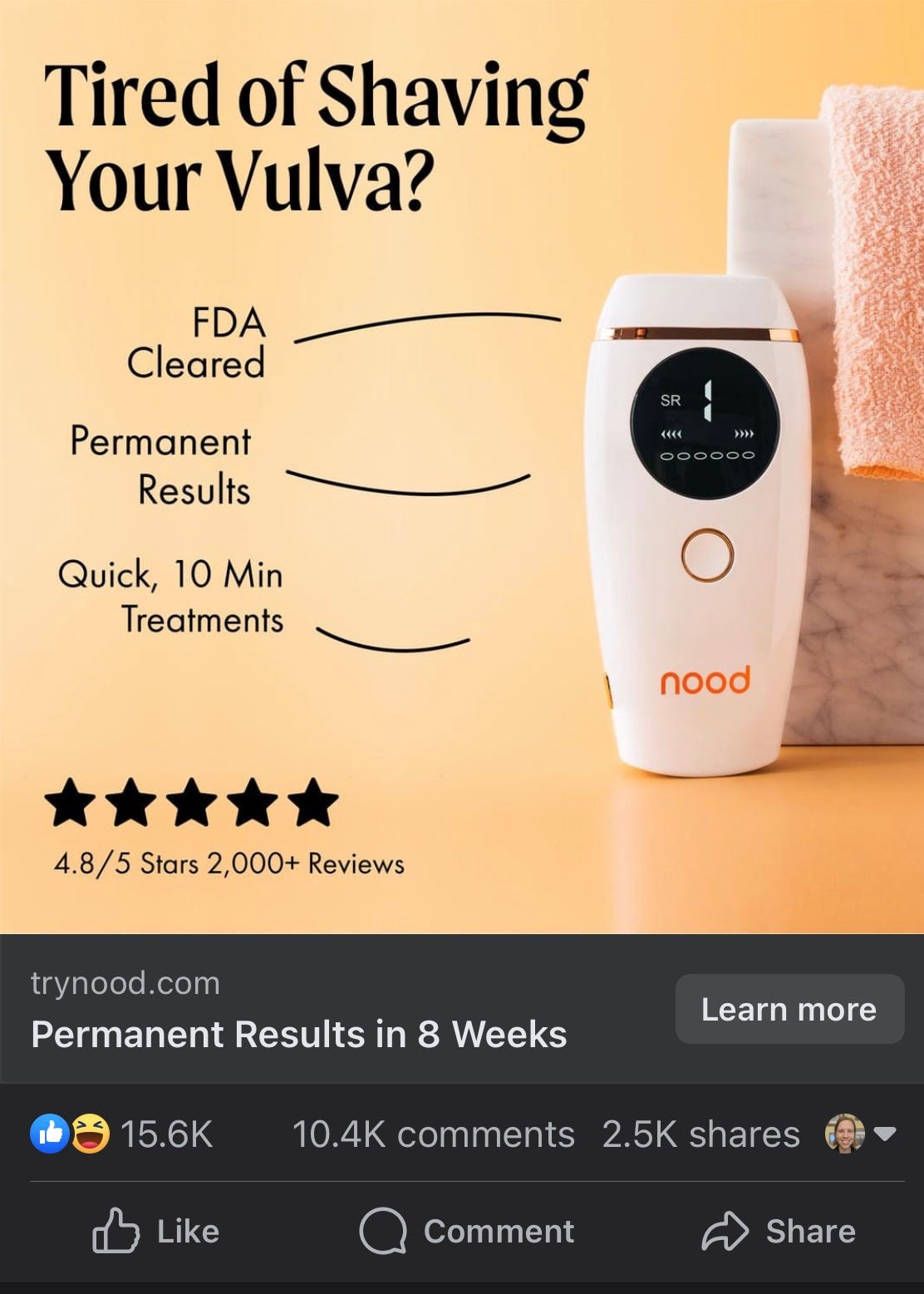 A Facebook ad for a laser hair removal device. A Facebook ad for a laser hair removal device.