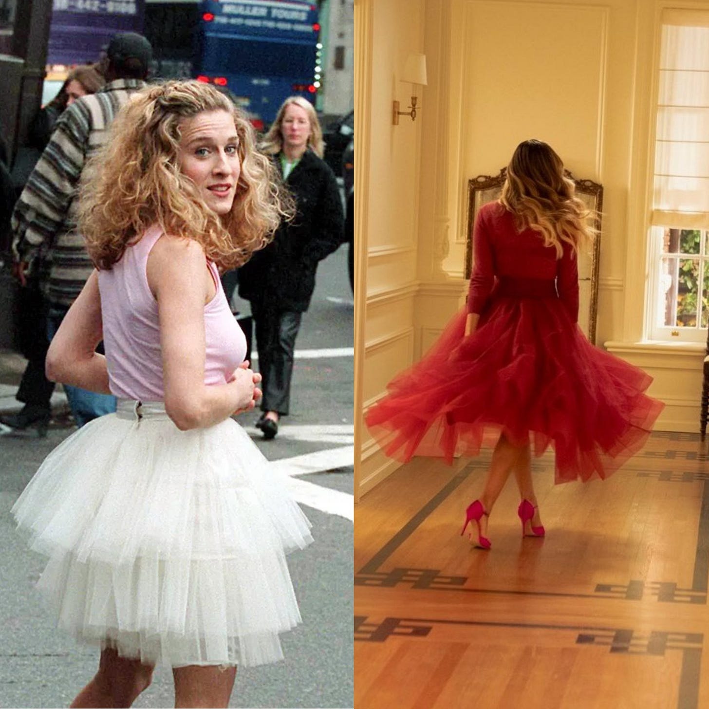 due foto a confronto che mostrano la protagonista nella prima e nell'ultima puntata indossare un tutù