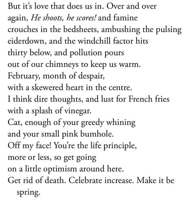 r/Poetry - [POEM] February, by Margaret Atwood.