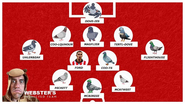 Some tiresome pigeon name puns. And Bobby Ford