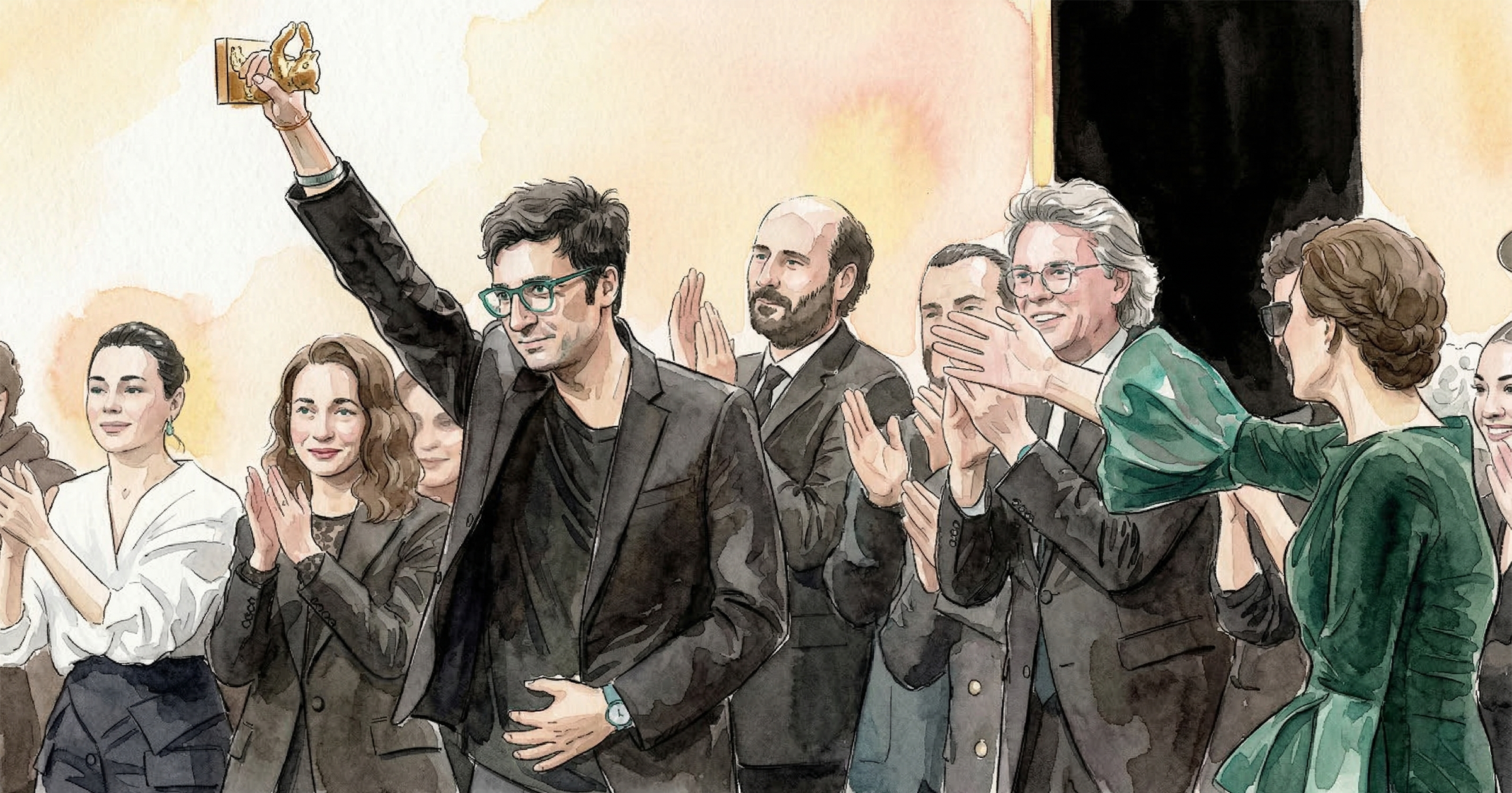 İlker Çatak - The director and his team are celebrating the highest prize of the Berlinale. Illustration by Souzian Dispatch