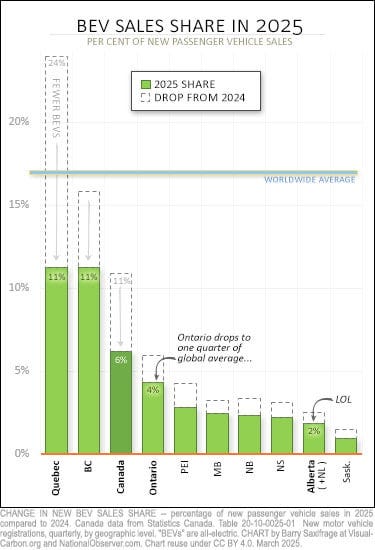 Chart showing 2025 BEV sales share in each province