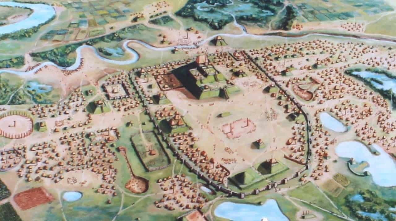 Artist rendering of Cahokia AD 1150-1200. Artist rendering of Cahokia AD 1150-1200.