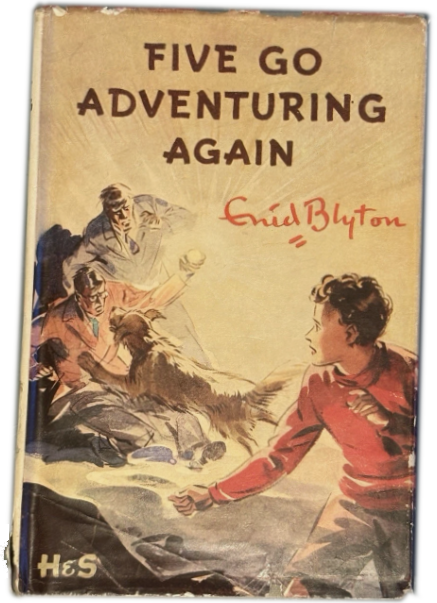 Young person in red jumper, dog attacking two obvious baddies