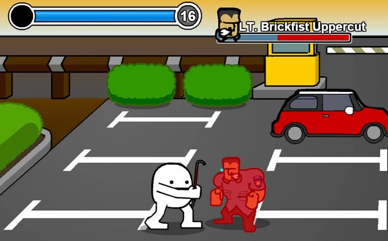 A gameplay still from Crunchdown depicting the player fighting a boss.
