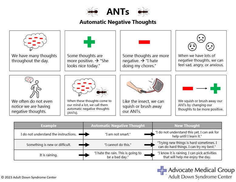 Automatic Negative Thoughts (ANTs) | Adult Down Syndrome Center
