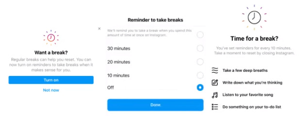 Avisos de pausa no Instagram