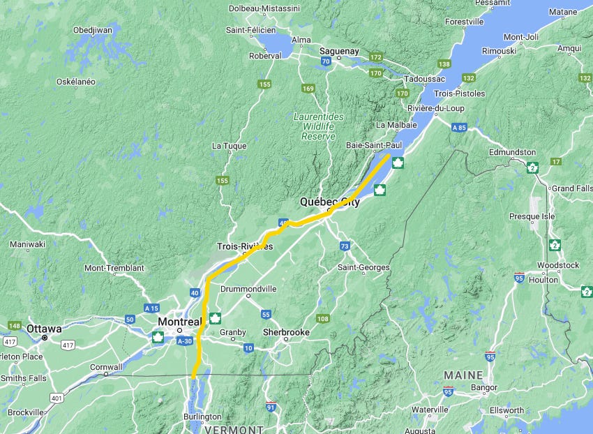 Route between St. Lawrence River and Lake Champlain