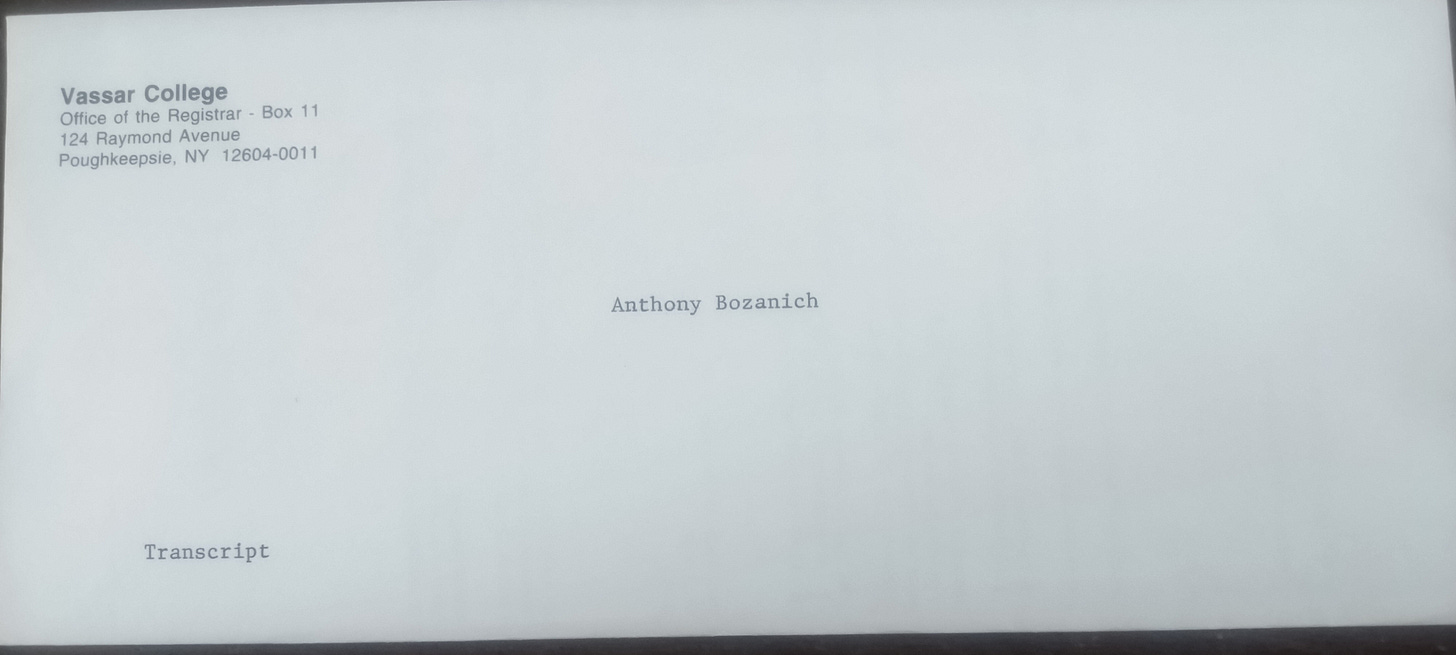 My transcript envelope, front.