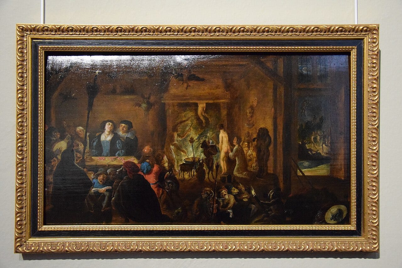 Witches in a smoky room preparing to fly Witches in a smoky room preparing to fly