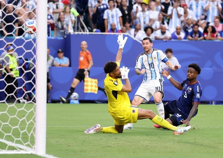 MIAMI GARDENS, FLORIDA - JULY 03: Lionel Messi #10 of Argentina scores his team's first goal during the FIFA World Cup 2026 Round of 32 match between Argentina and Cabo Verde at Miami Stadium on July 03, 2026 in Miami Gardens, Florida. (Photo by Darrian Traynor/Getty Images) MIAMI GARDENS, FLORIDA - JULY 03: Lionel Messi #10 of Argentina scores his team's first goal during the FIFA World Cup 2026 Round of 32 match between Argentina and Cabo Verde at Miami Stadium on July 03, 2026 in Miami Gardens, Florida. (Photo by Darrian Traynor/Getty Images)
