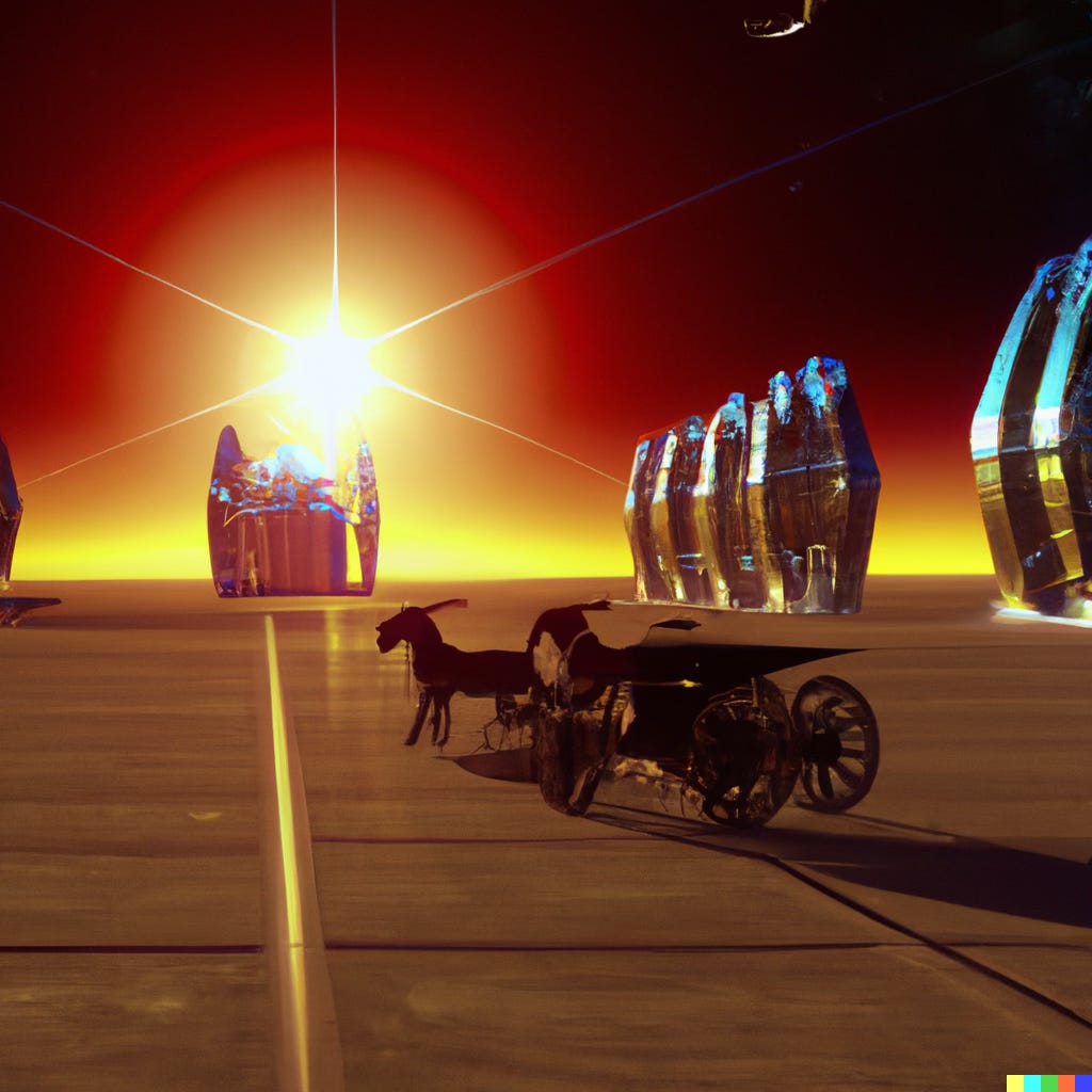 Image generated with DALL-E 2 depicting both historical and futuristic elements