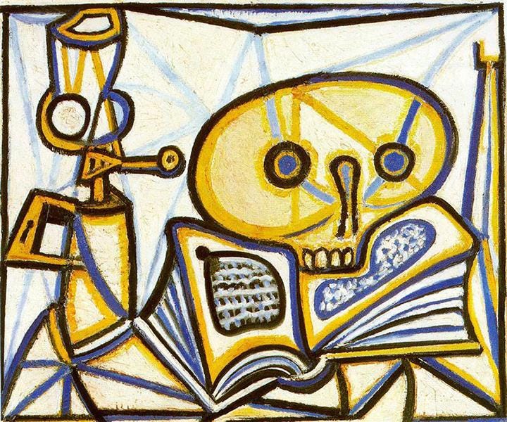 Crane, book and oil lamp, 1946 - Pablo Picasso