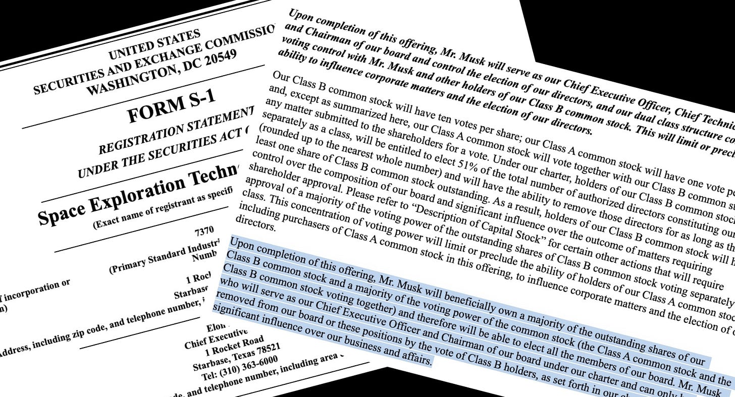 Excerpts from the SpaceX prospectus as filed with the SEC