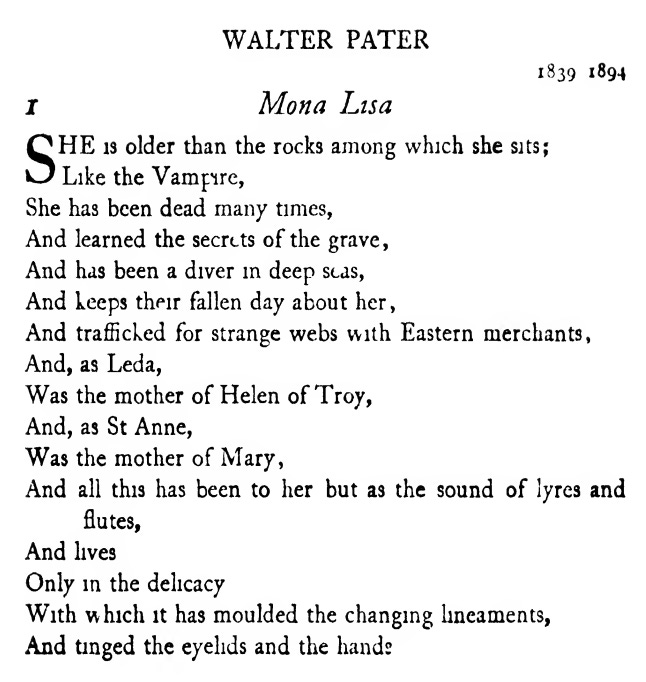 Walter Pater's "Mona Lisa" passage