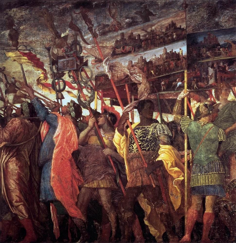 Trumpeters and standard bearer from Mantegna Triumphs of Caesar