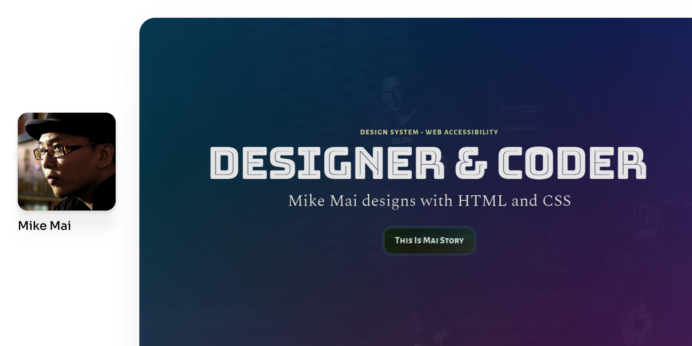 Mike Mai's profile image and a screenshot of his portfolio