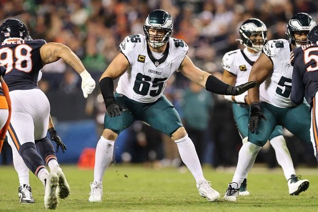 Right tackle Lane Johnson (65) of the Philadelphia Eagles in action against the Chicago Bears at Soldier Field on Sept. 28, 2026 ,in Chicago, Illinois. (Michael Reaves/Getty Images) Right tackle Lane Johnson (65) of the Philadelphia Eagles in action against the Chicago Bears at Soldier Field on Sept. 28, 2026 ,in Chicago, Illinois. (Michael Reaves/Getty Images)