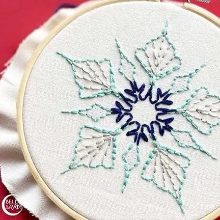 dark blue center stitched on snowflake embroidery
