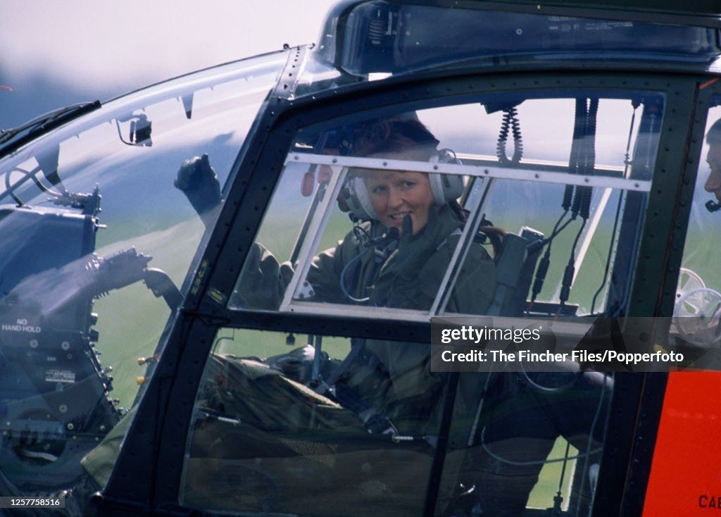 Sarah The Duchess Of York Flying A Bulldog Piper Helicopter