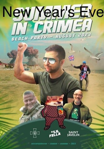 Poster for summer crimea 2023 beach party corrected to say: moved forward to New Year's eve.