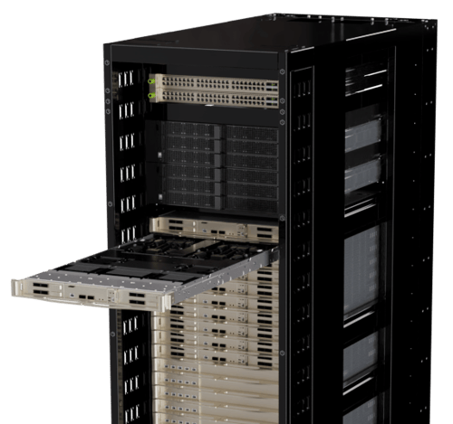 緯穎 GPU 伺服器機櫃抽屜式設計 — L10/L11 rack integration、高密度計算模組化部署（圖：緯穎官網）