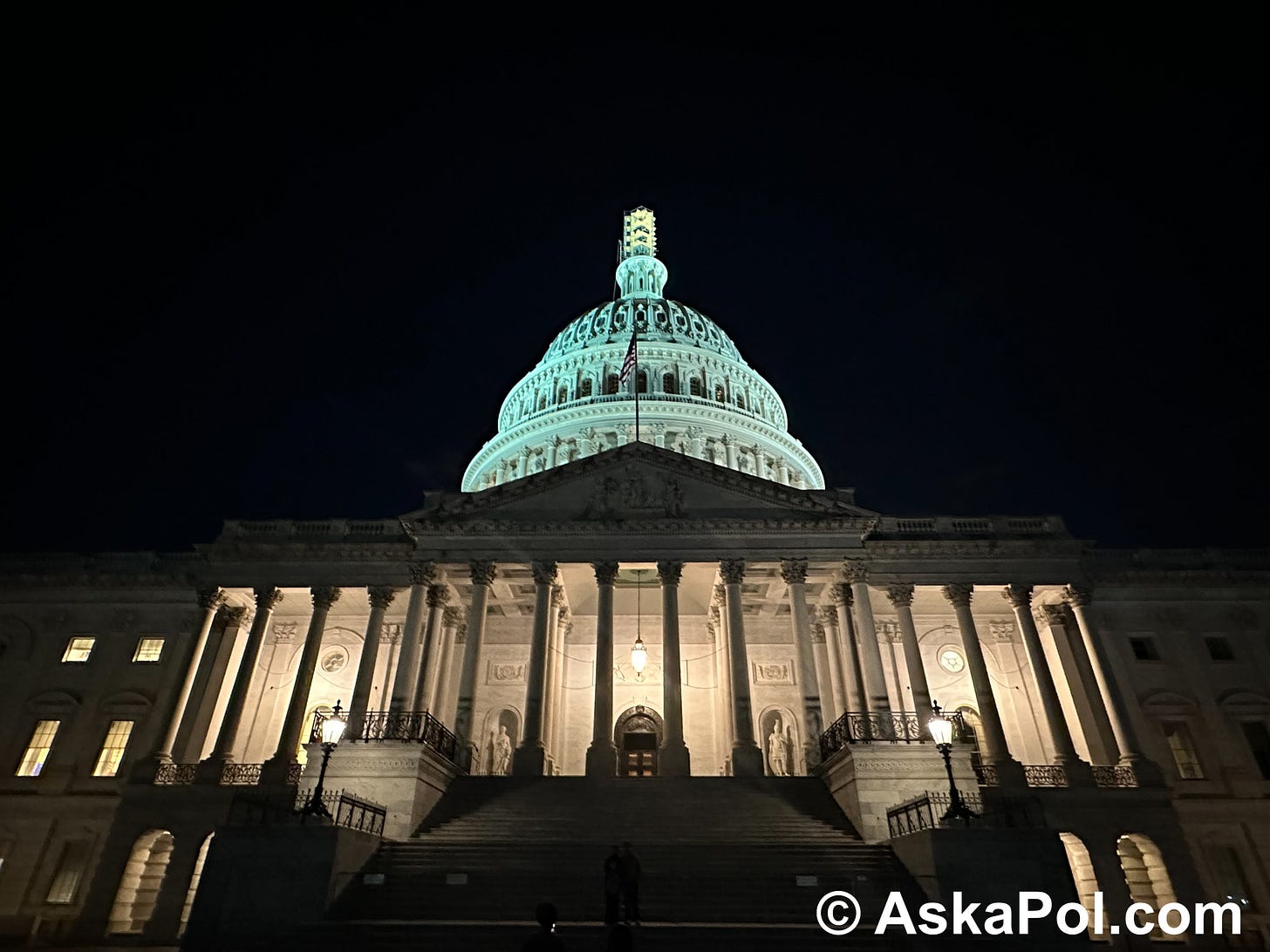 US Capitol dome lit up at night. Photo Matt Laslo © www.askapolpolitics.com