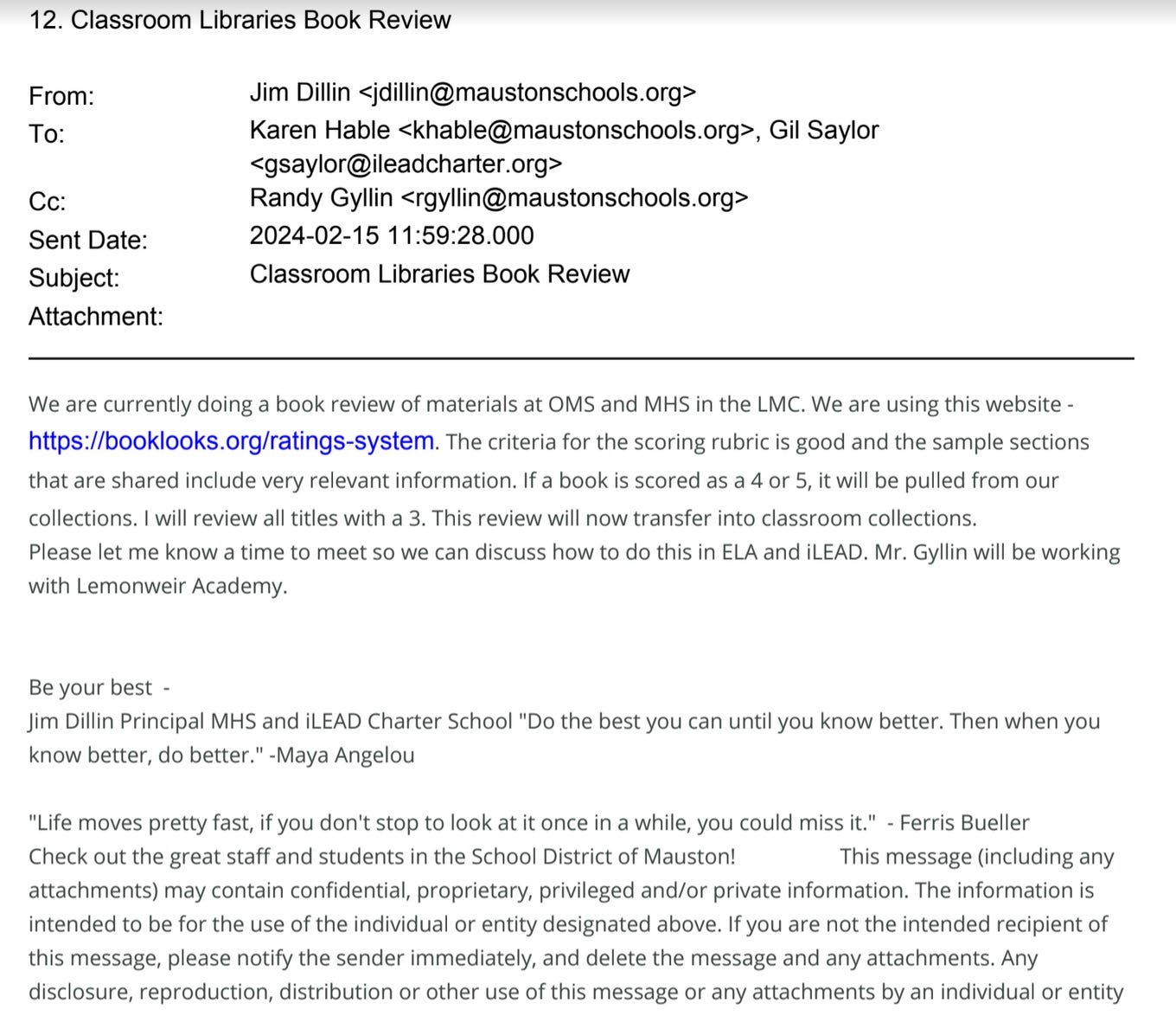 screen shot of emails from mauston school district.