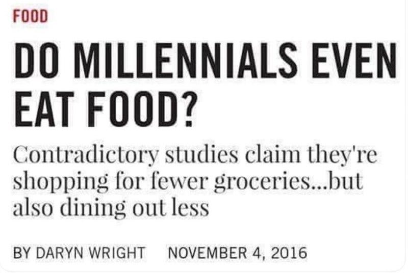headline asking if millennials even eat food