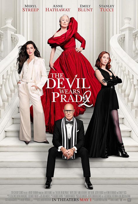 Movie posters of the Devil Wears Prada 2, toy Story 5 and Hannah Montana 20th Anniversary.