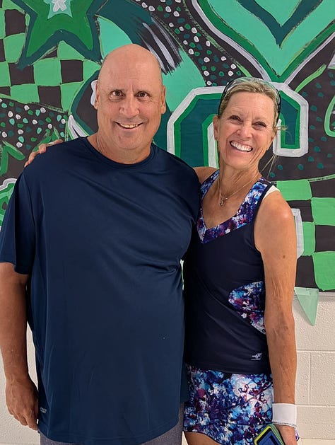 pickleball players pose and smile in Cloudcroft, New Mexico