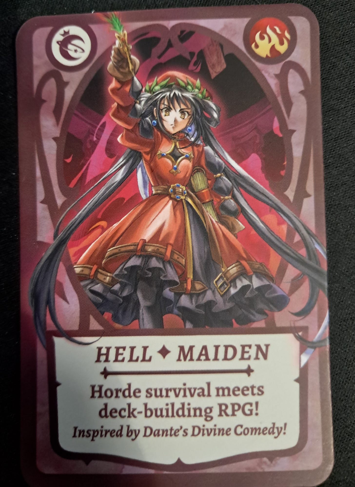 Hell Maiden business card featuring character art for Dante, the game's protagonist.