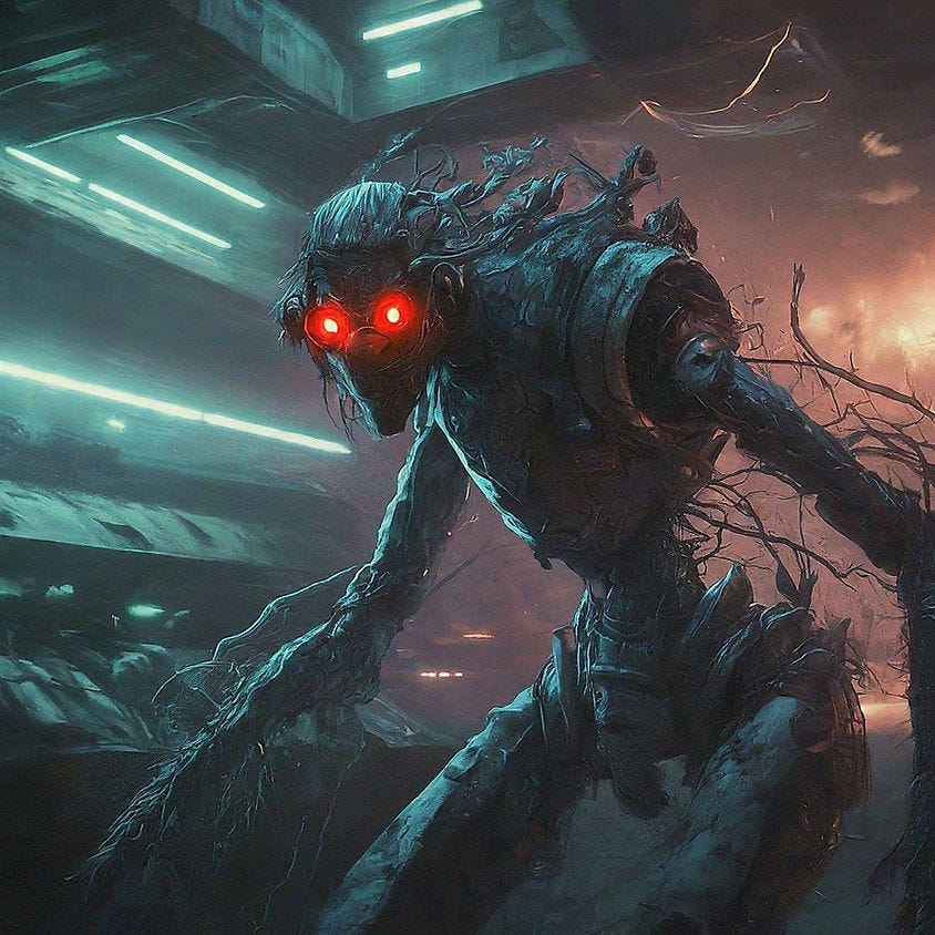 Bad robot with ai going crazy on space station.