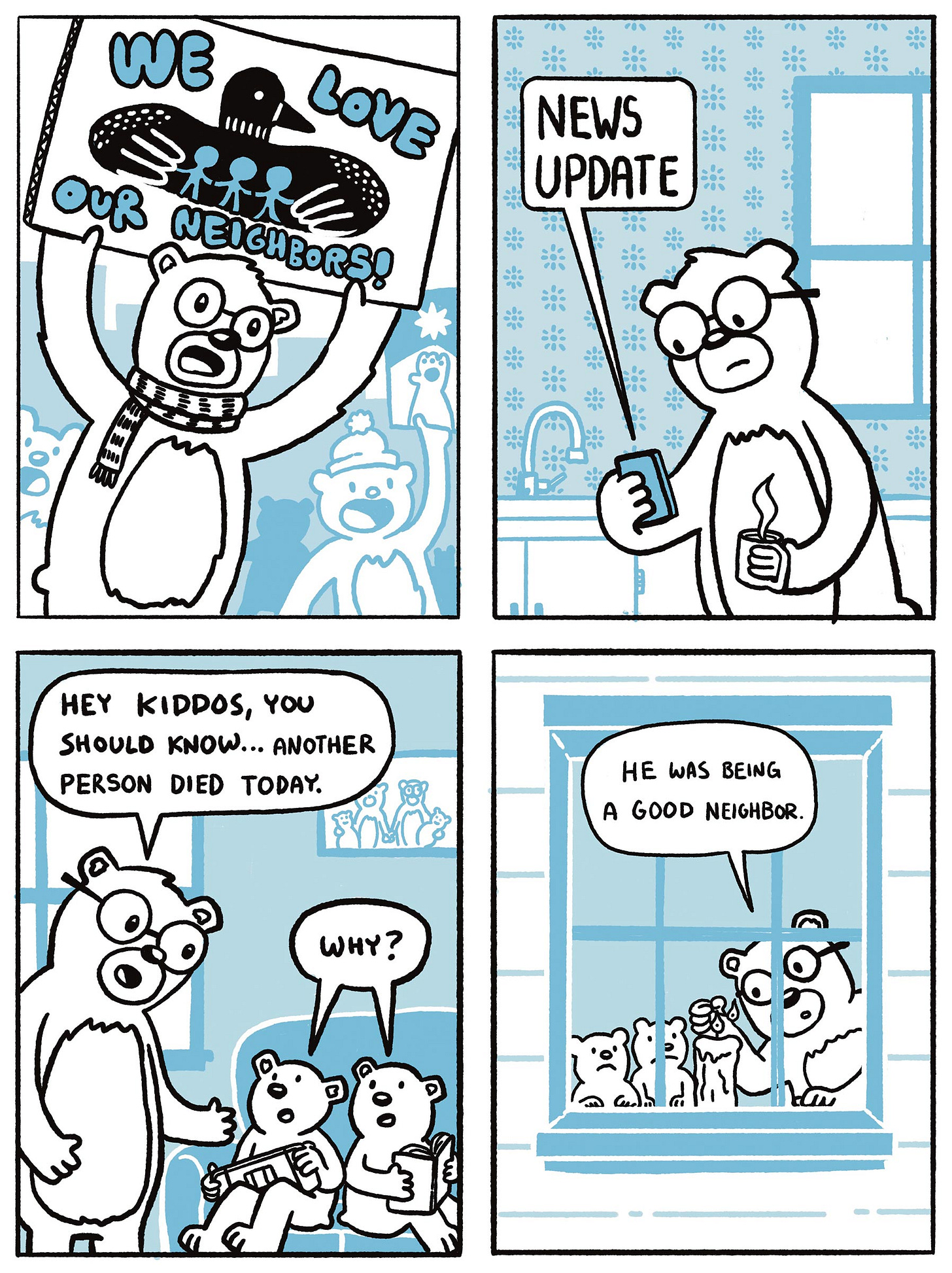  Digital comic by cartoonist Drew Brockington about their experience with ICE and how to communicate with your children during tumultuous times. This was a comic created for the #ICEout comics movement on Instagram.  