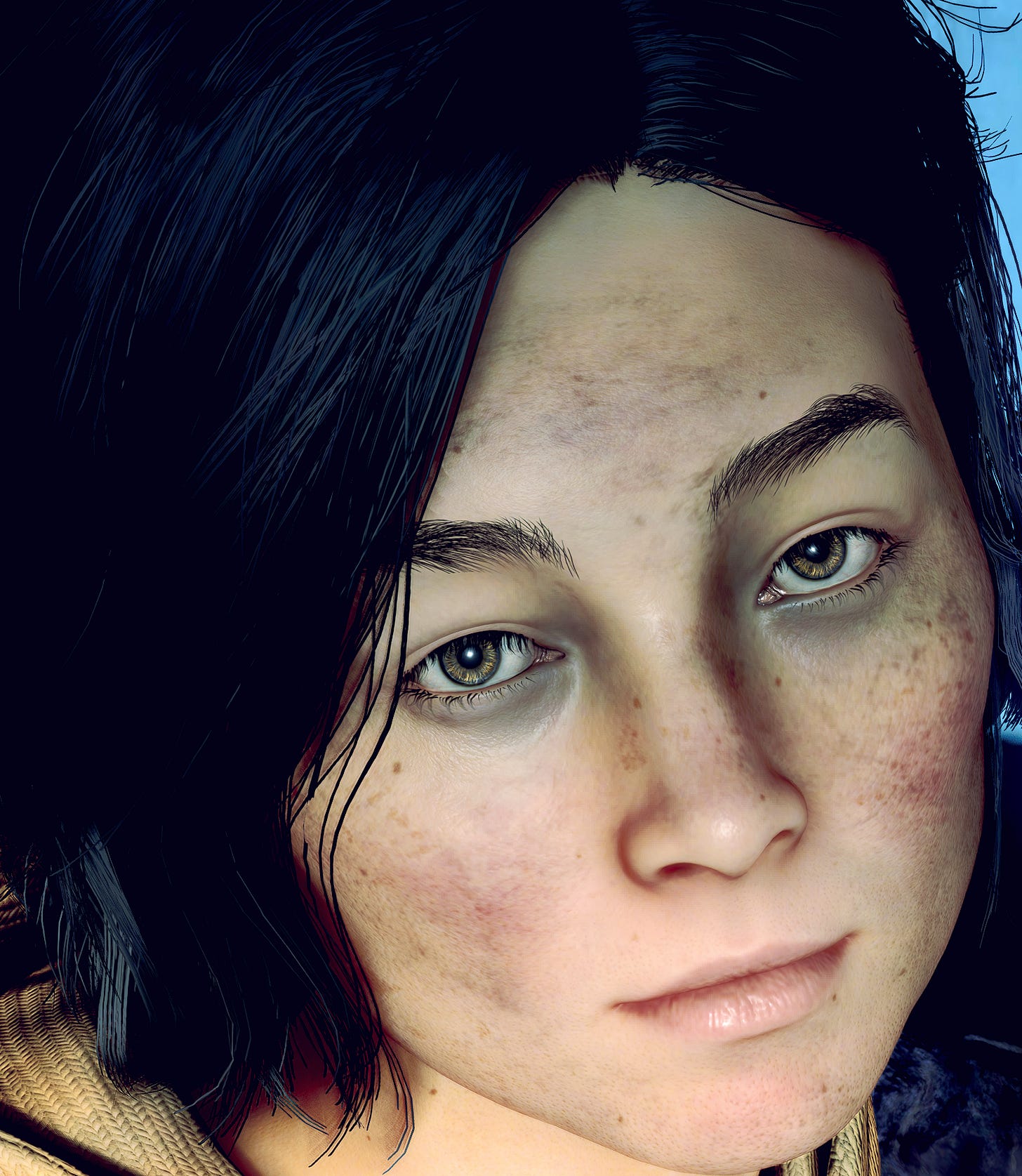 Starfield's Huong Le, the homeless panhandler who lives next to a dumpster in the underbelly of Neon; she's a young Asian woman of apparently Chinese descent with really, really pretty hazel eyes and an alluring smile similar to the Mona Lisa