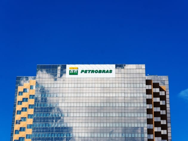 Facade of the mirrored Petrobras building on Avenida Antonio Carlos Magalhaes, Salvador, Bahia.