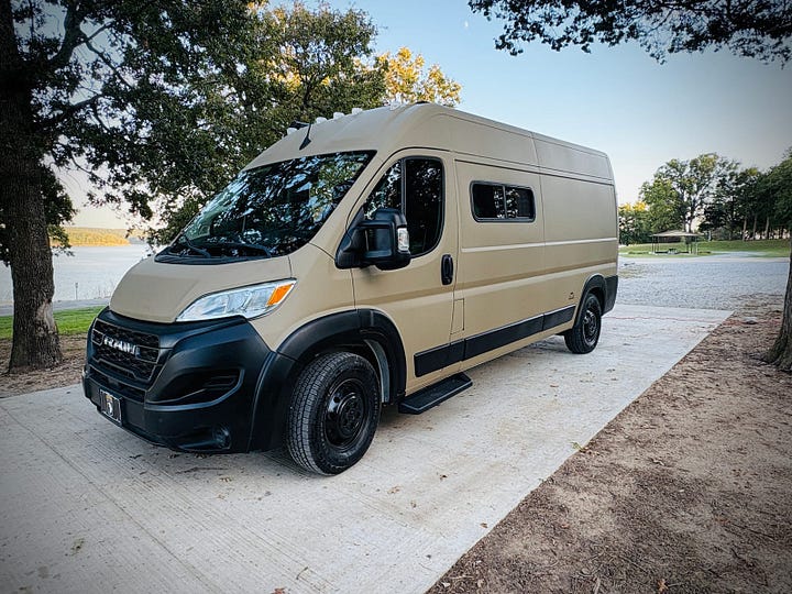 Photos of our desert tan camper van.