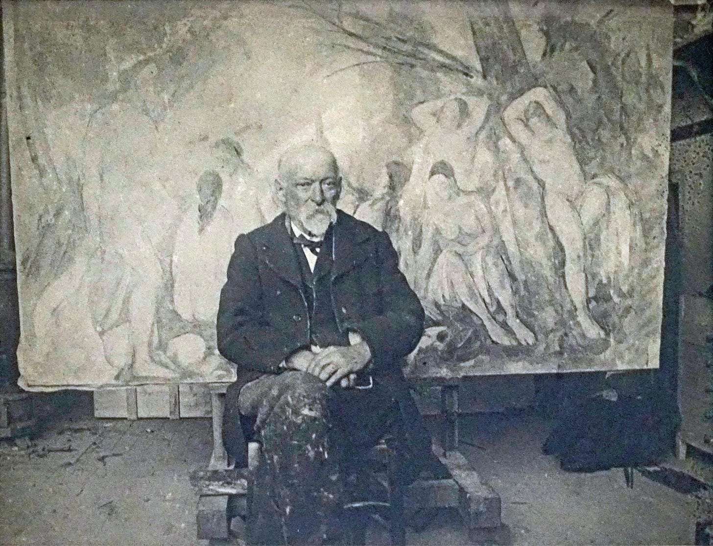 Émile Bernard, Paul Cézanne seated in his studio at Les Lauves, 1904. Photograph. Émile Bernard, Paul Cézanne seated in his studio at Les Lauves, 1904. Photograph.