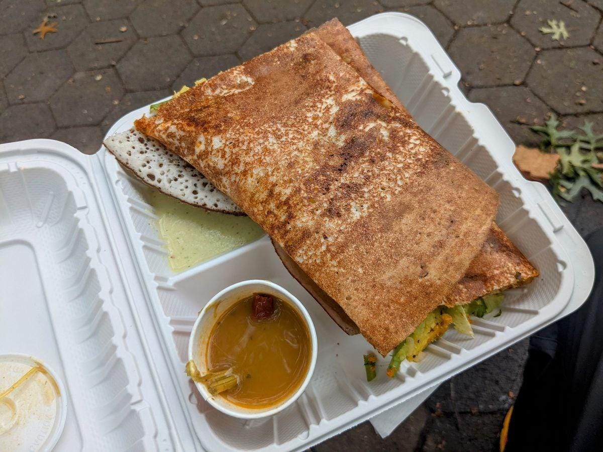 A filled flatbread folded in half.