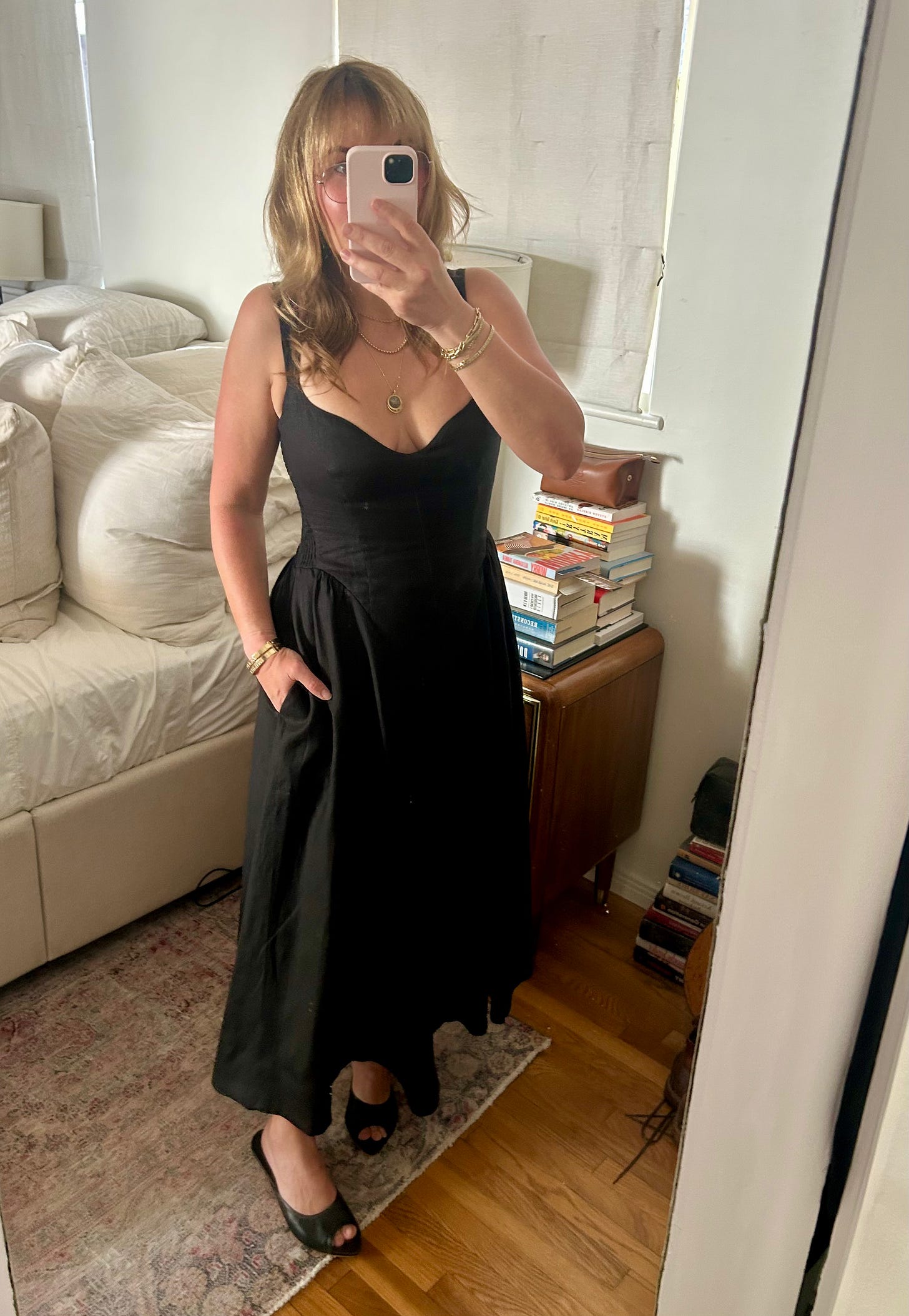 amazon black linen dress Tie-Neck Dress in Stretch Linen