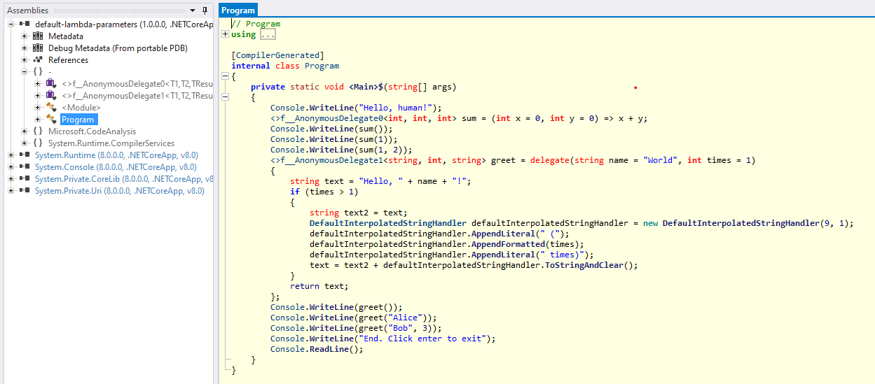 Resultado binario decompilado, Default values for lambda expressions