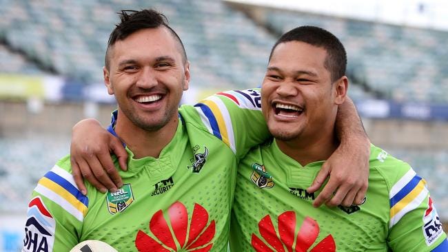 Raiders stars Jordan Rapana and Joey Leilua. Picture Kym Smith Raiders stars Jordan Rapana and Joey Leilua. Picture Kym Smith