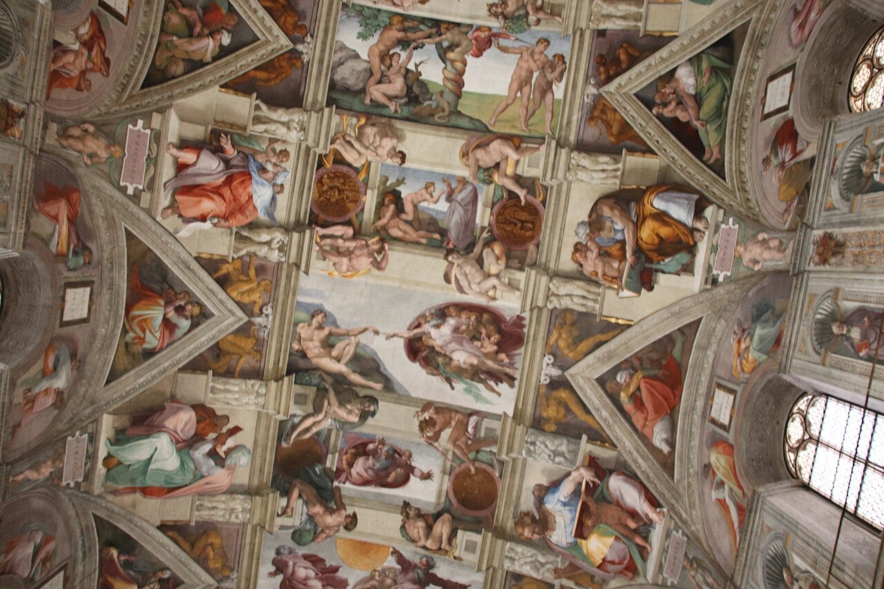 The painted ceiling of the Sistine Chapel in the Vatican Museums The painted ceiling of the Sistine Chapel in the Vatican Museums