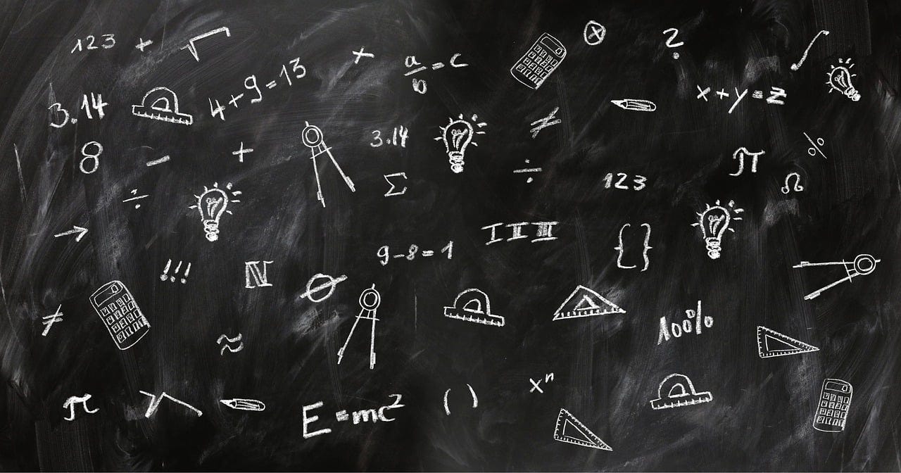 Blackboard with science images