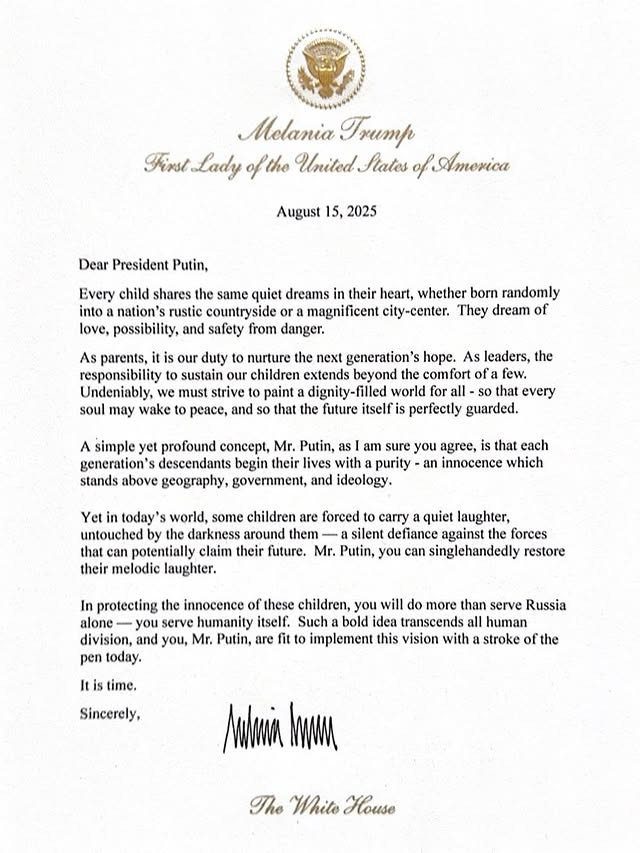 Melania Trump's Peace Letter to Putin: 'It's Time'
