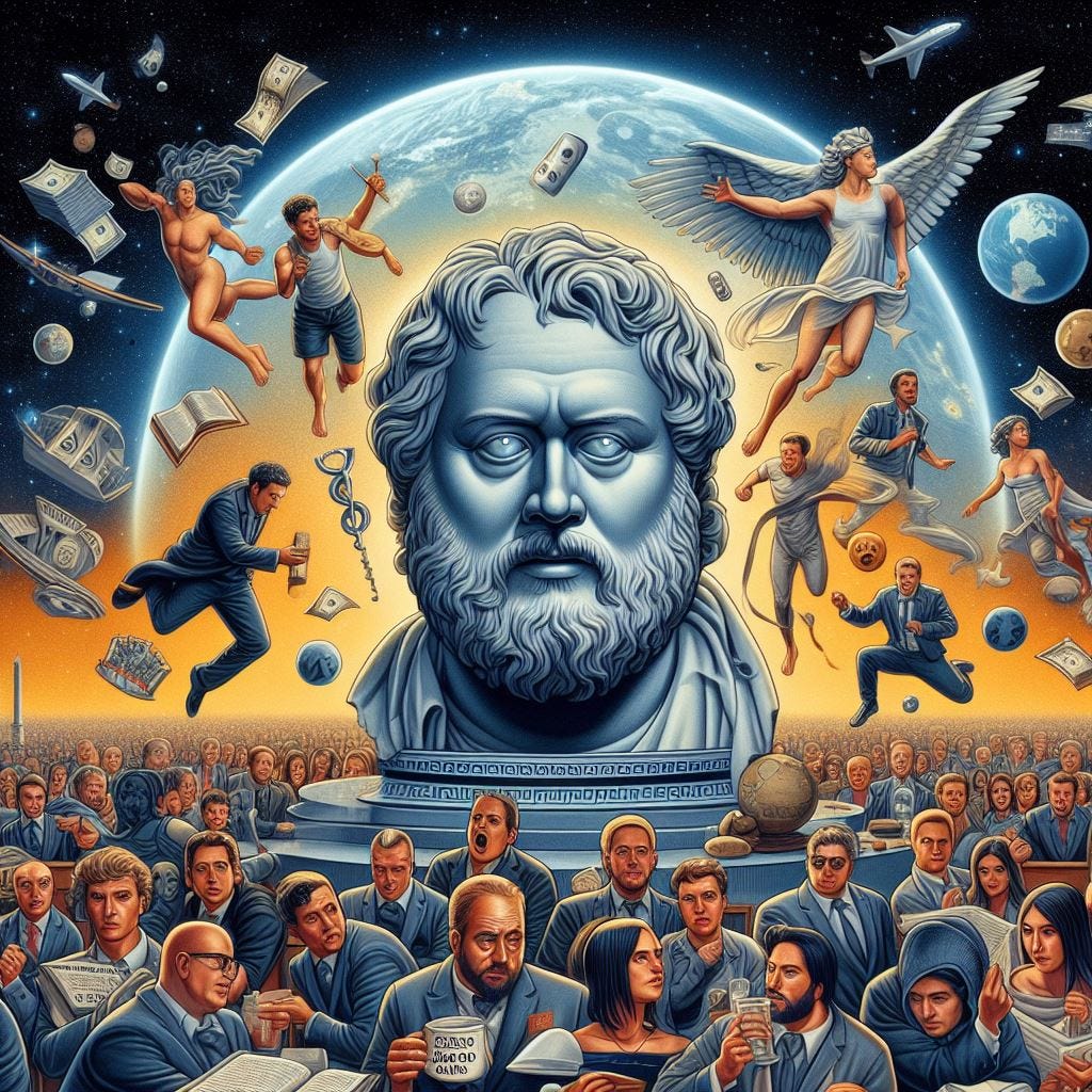 An image for an article with the title 'From Socrates To Alex Jones' and the subtitle 'A Critical Examination of the Figures and Forces that Shape the Alternative Media and Our Perception of Reality'