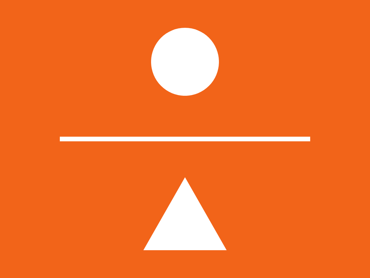 orange background with a circle and triangle in the middle
