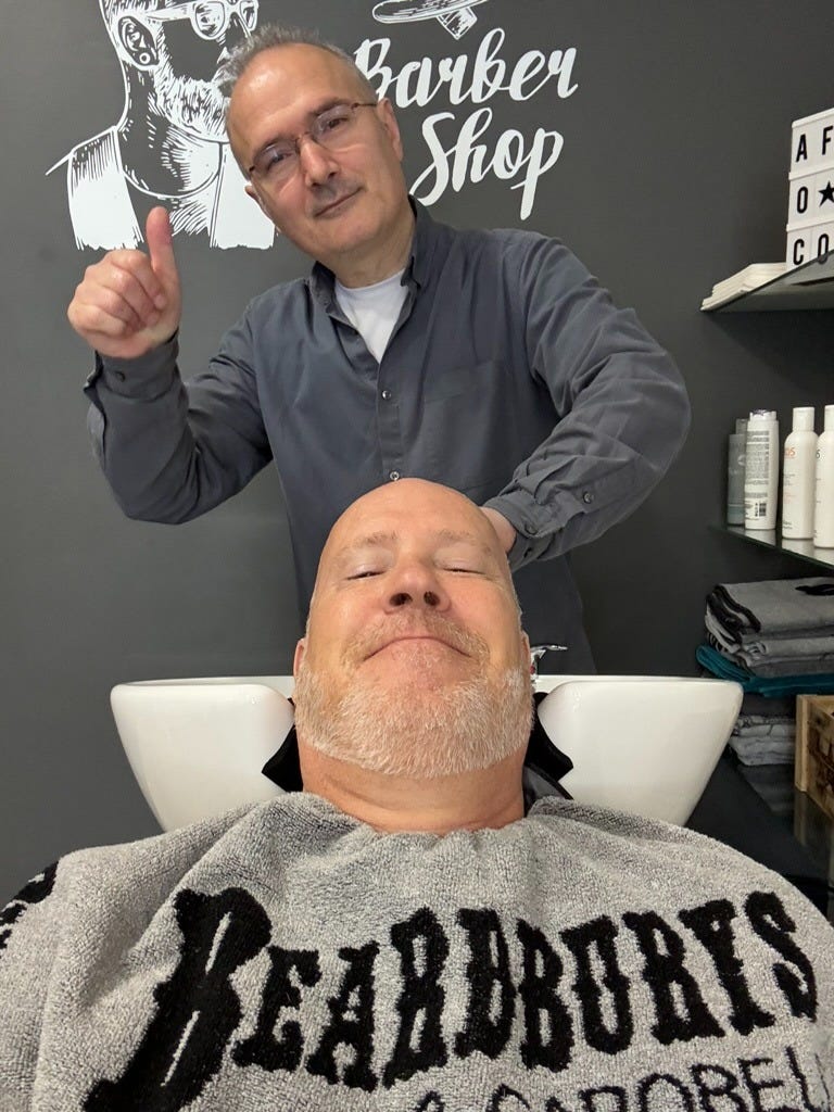 I’m a new man after an hour in the barber chair; but could he cut a bit more of my neck off?! I’m a new man after an hour in the barber chair; but could he cut a bit more of my neck off?!