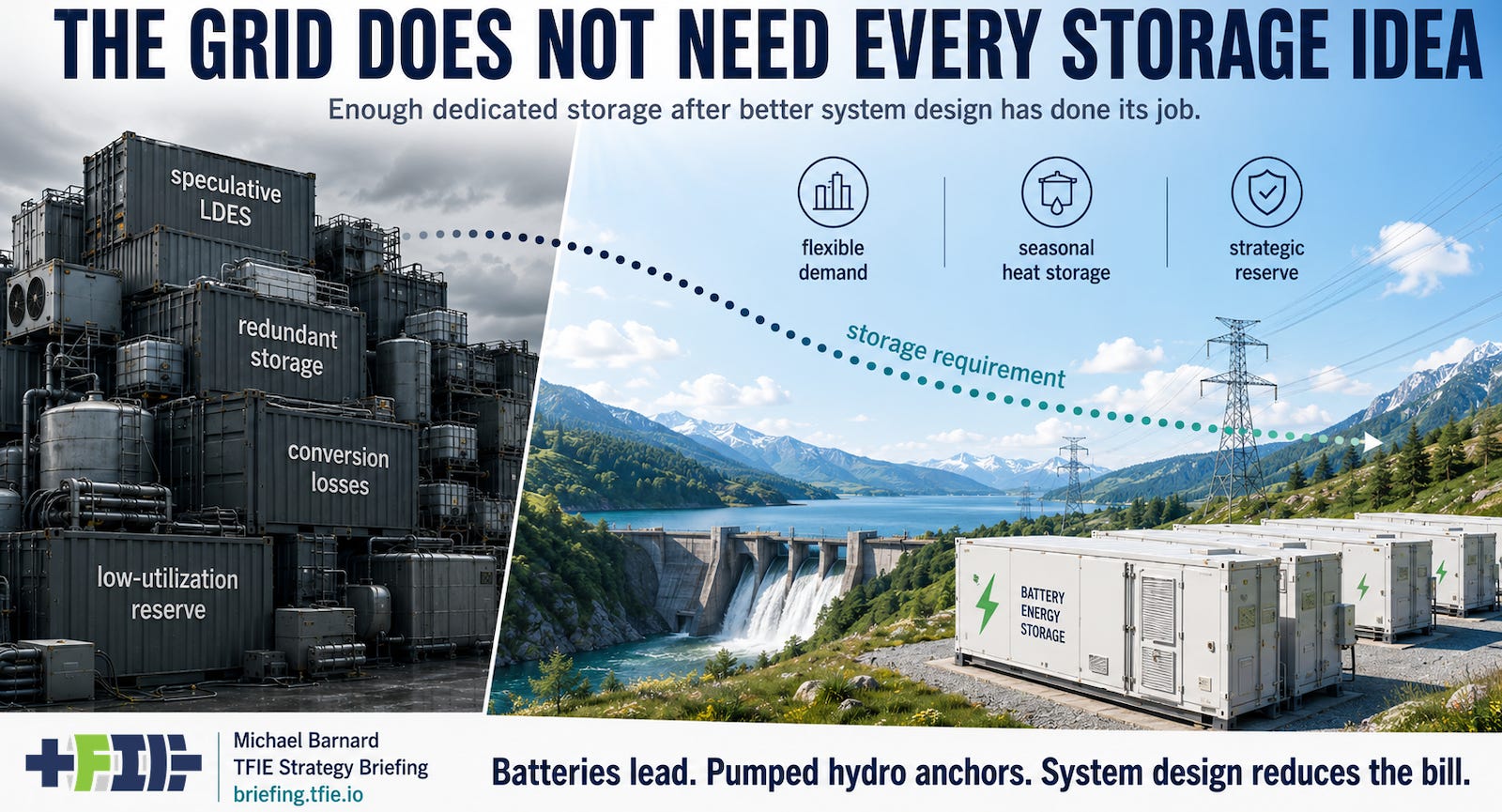 Grid reliability stack showing electrical storage separated from flexibility, thermal storage, transmission and strategic reserve.