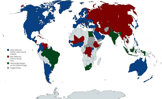 r/Maps - West Alliances (NATO, India, Saudi Arabia) East Alliances (China, Russia, Iran) Neutral Big Players on the Global Stage Fragile States " % 000° i i } i ; 18 0 r/Maps - West Alliances (NATO, India, Saudi Arabia) East Alliances (China, Russia, Iran) Neutral Big Players on the Global Stage Fragile States " % 000° i i } i ; 18 0